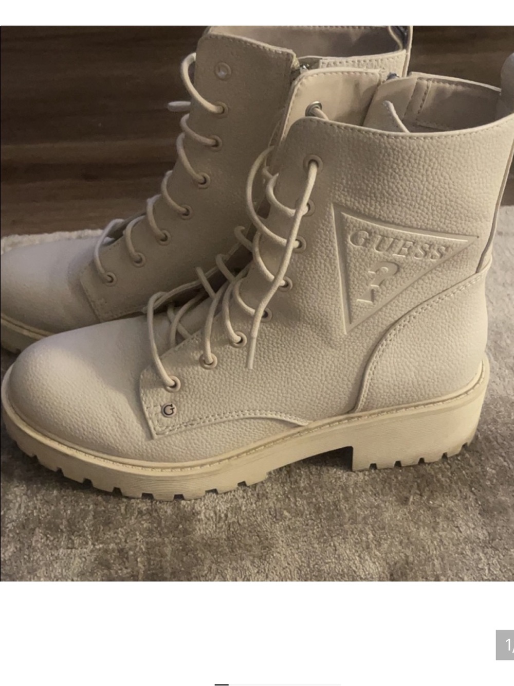 GUESS Cream Lace-Up Combat Boots